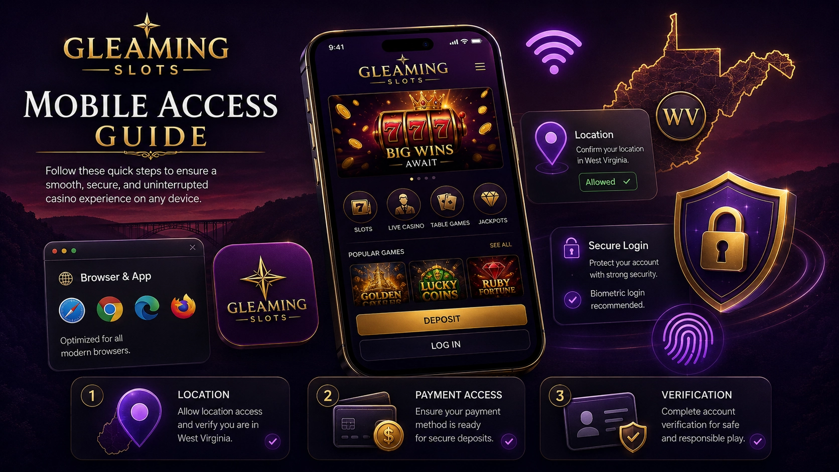 Gleaming Slots mobile access guide for West Virginia players